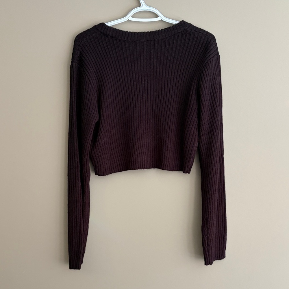 H&M Black Ribbed V-Neck Cropped Cardigan size small - Picture 6 of 8